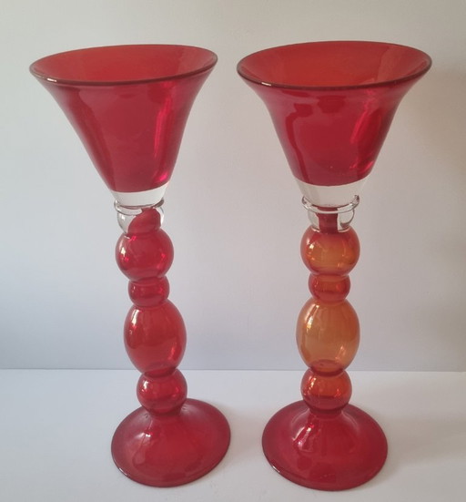2x Italiaanse Art Glass kelkvazen 39 5 cm hoog