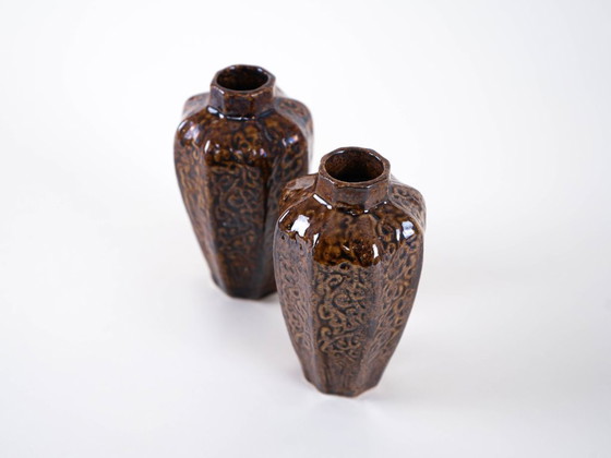 Image 1 of Set of brown ceramic vases, Danish design, 1960s, made in Denmark