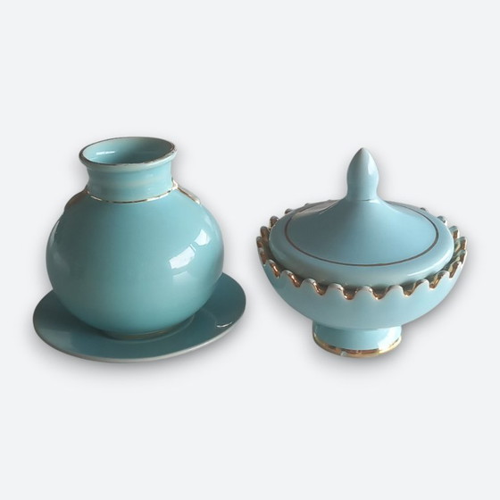 Image 1 of Art Deco ceramic ensemble turquoise with gold