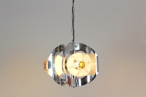 Geometric Chrome and Frosted Glass Chandelier by A.V. Mazzega, Murano Glass (photo 2 of 7)