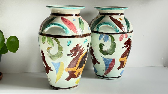 Image 1 of Vintage Italy VASES DRAGON Pattern