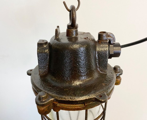 Image 1 of Lampada a sospensione vintage industriale in ghisa a gabbia, anni '60