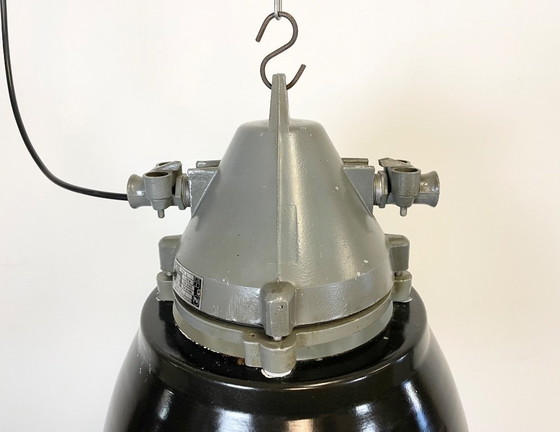 Image 1 of Lampe antidéflagrante gris foncé avec abat-jour émaillé noir, années 1970