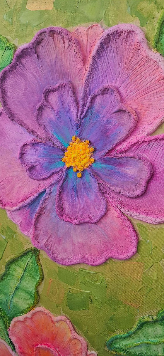 Image 1 of Handmade Texture Flower Painting – Colorful Modern Wall Decor