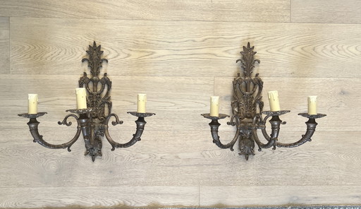 Appliques murales anciennes en bronze de style rococo - Paire