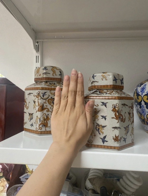 Image 1 of Coppia di vasi decorativi per lo zenzero - stile orientale / cineseria