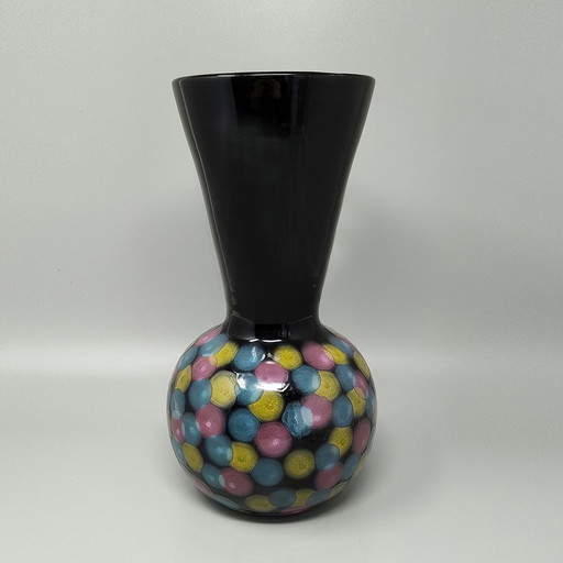 1980s Exquisite Handcrafted Polychrome Vase in Ceramic by Bizzirri, Made in Italy