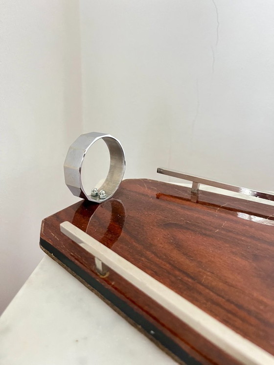 Image 1 of Plateau de service Art déco en bois et chrome – Design géométrique, vintage années 1930
