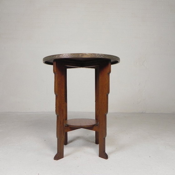 Image 1 of Mesa Art Déco con tablero de latón, Escuela de Ámsterdam, década de 1930