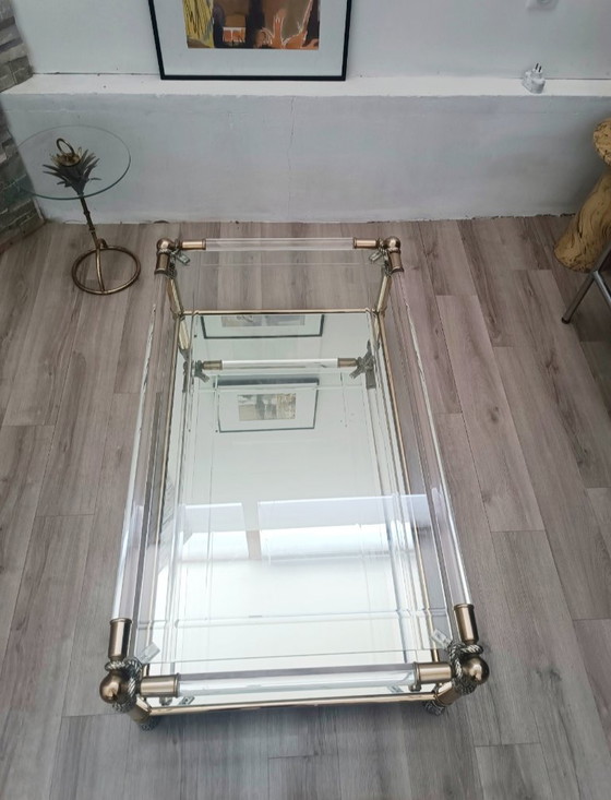 Grote sculpturale Salontafel van Muebles Curvasa jaren 70 – Brass, Plexiglass (photo 3 of 6)