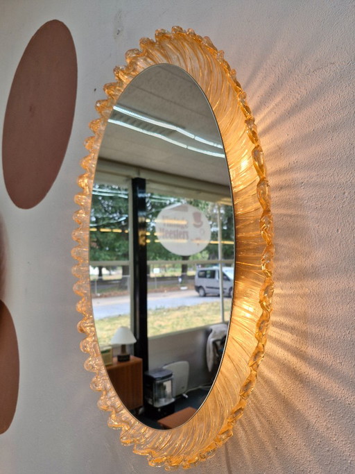 Vintage Hillebrand oval wall mirror with lighting 70s – spiegels, Plexiglass