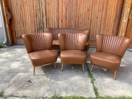 Mid-Century Sky Brown Cocktail Chairs and Sofa, 1950s, Set of 4 – Lounge sets, Mid Century Modern (photo 4 of 6)