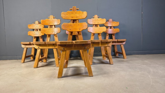 Image 1 of Vintage Spanish brutalist dining chairs, set of 6 - 1960s