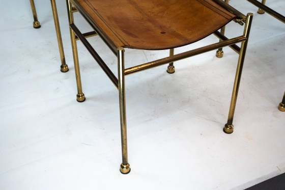 Image 1 of Set van 4 messing en lederen stoelen van Luciano Frigerio, Italië, jaren 70.