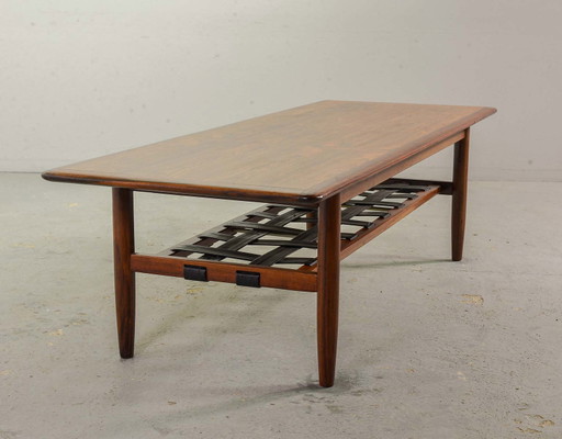 Dutch Design Rosewood Topform Coffee Table with Leather Magazine Holder, 1960s