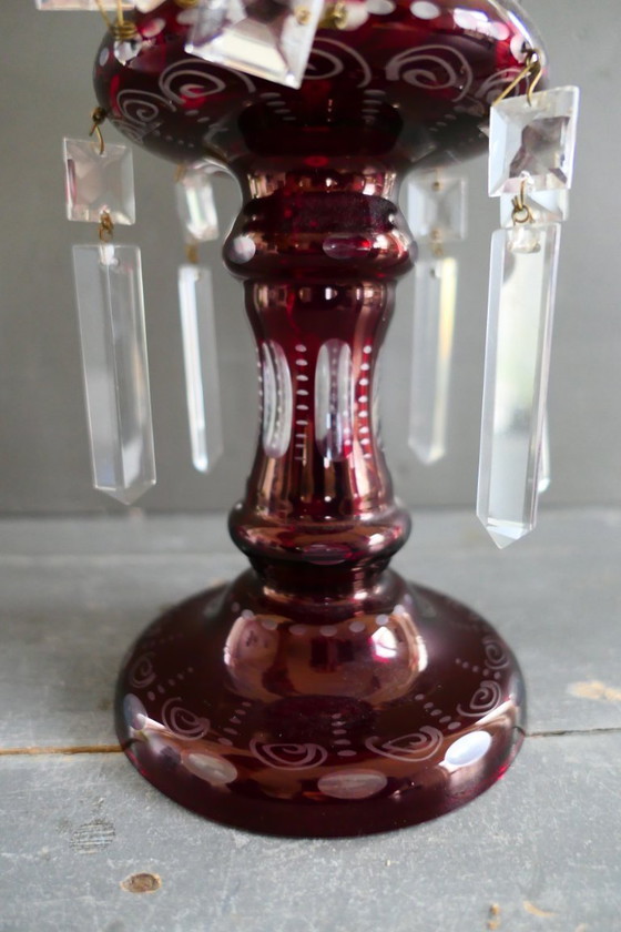 Image 1 of Lustre ancien Egermann rouge rubis, vase en cristal