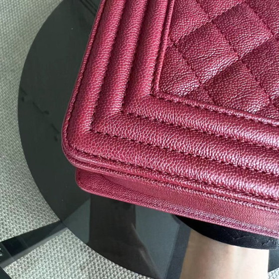 Image 1 of Chanel Boy Medium - Caviar 25CM Quilted Dark Red Golden Hardware Series 26