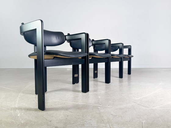 Image 1 of Set originale di 4 sedie Pamplona Pozzi Augusto Savini in pelle