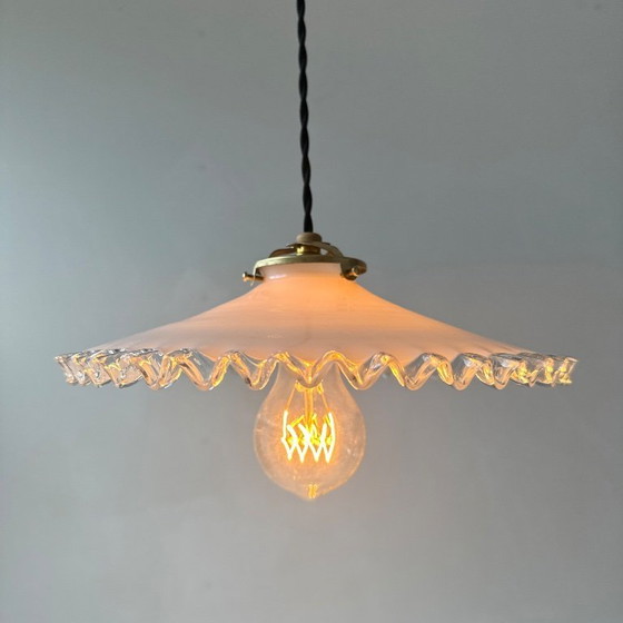 Image 1 of Lampada a sospensione antica in opalino intrecciato vintage da 26 cm