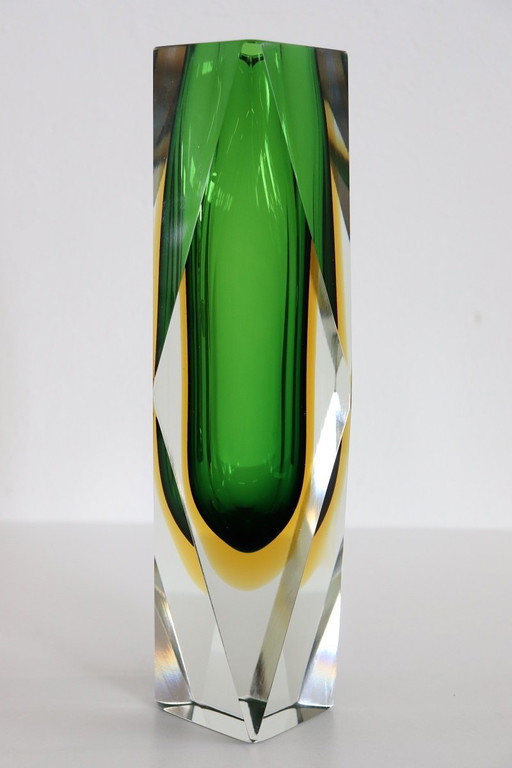 Grand vase en verre de Murano avec étiquette d'origine, années 1960