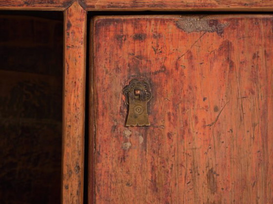 Meuble bas ancien en orme, Chine, vers 1900, Vaisseliers, Laiton, Bois, Marron, Rustic (photo 31 sur 40)