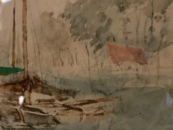 Henri Stacquet, Paysage hollandais, Aquarelle, années 1880 – Peintures et dessins, Art Nouveau (photo 5 of 6)