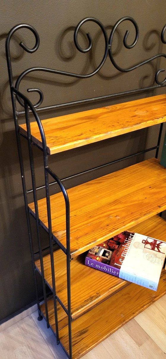 Image 1 of Wrought iron bookcase - Solid pine