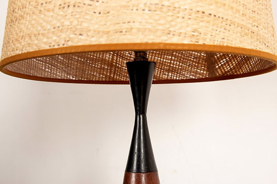 Image 1 of Large Danish keel-shaped table lamp in teak and ebony by Fog & Morup 1960.