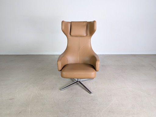 Sillón original Vitra Grand Repos Antonio Citterio cuero coñac