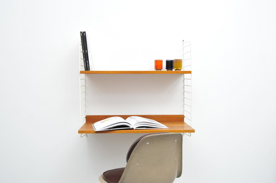 Image 1 of String Shelving System Desk And Floor In Teak With 2 Ladders By Kajsa And Nisse Strinning
