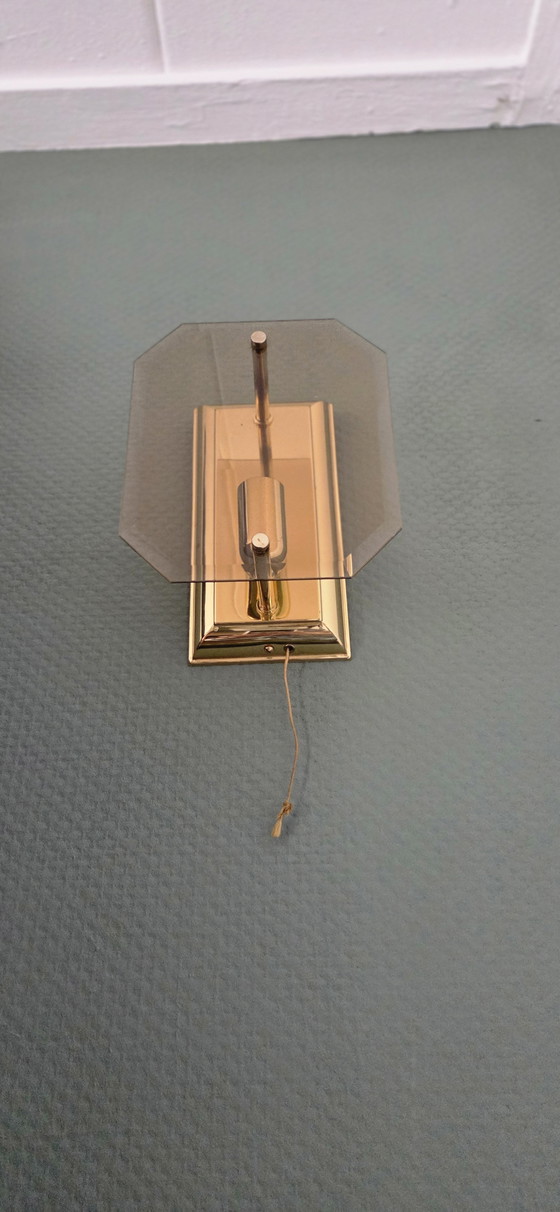 Image 1 of Sölken-Leuchten Hollywood Regency wandlampen – Set van 2 – Messing & Rookglas