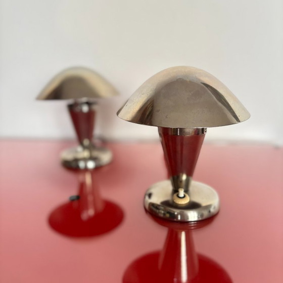 Image 1 of Set di lampade da comodino cromate Art Déco, Napako, Cecoslovacchia, anni '50