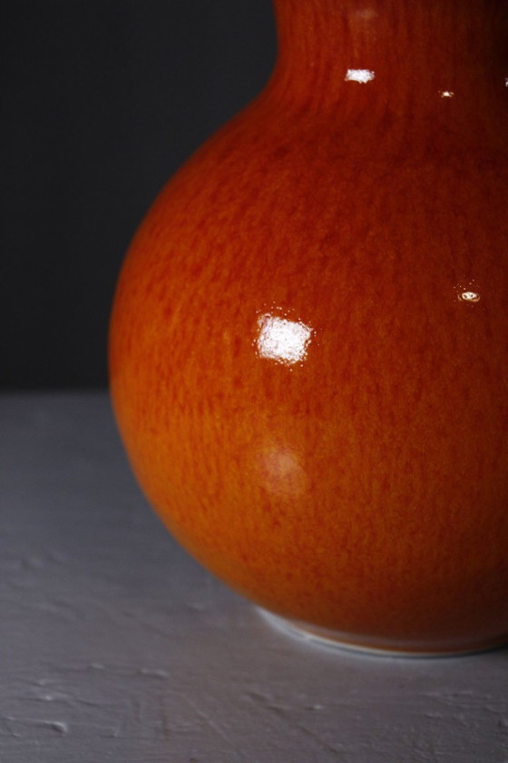 Jars France - Vintage Ceramic Ball Vase, Bright Orange Enamel, 20th Century Design – Mid Century Modern (photo 5 of 8)