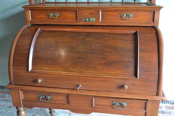 Image 1 of Antique walnut cylinder desk, secretary.