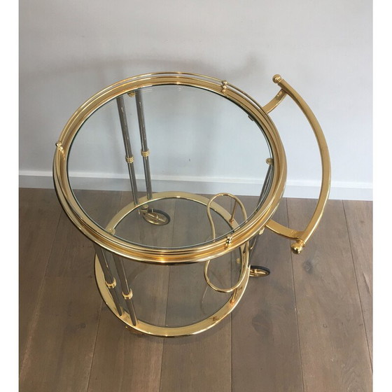 Image 1 of Vintage rolling table in gunmetal patina and gilded metal, 1970