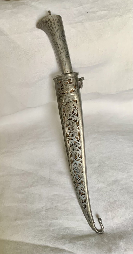 19e-eeuwse Perzische ceremoniële dolk, Qajar-periode – Zeldzame parkietversiering – cadeaus, Metal, Leather