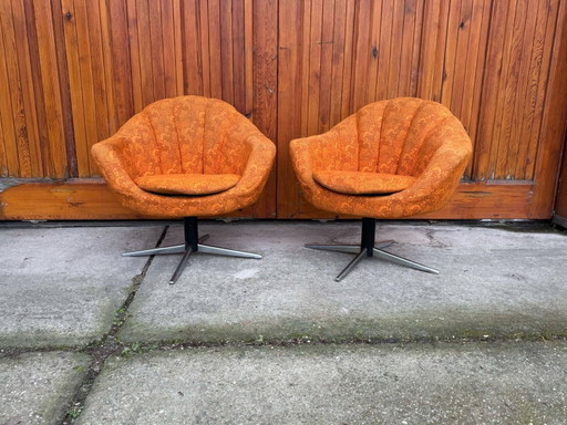 Mid-Century Metal and Fabric Swivel Chairs, 1960s, Set of 2
