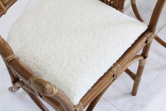 Image 1 of Fauteuils vintage en rotin avec coussins bouclés 1970