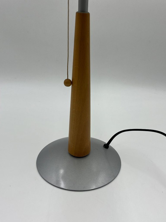 Large Modernist Opaline and Wood Table Lamp Massive, Metal, White (photo 7 of 12)