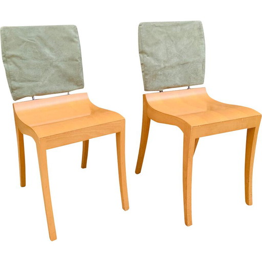 Paar vintage houten en metalen stoelen van Thibault Desombre voor Ligne Roset, Frankrijk 1960