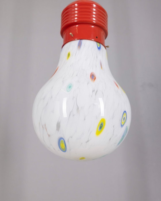 Image 1 of Vintage Italiaanse kroonluchter met gedecoreerde glazen lamp, jaren 80