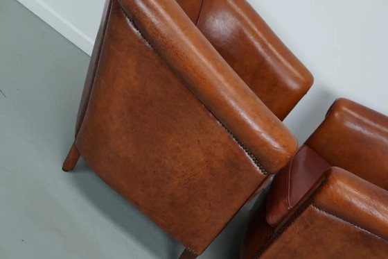Image 1 of Vintage Nederlandse cognackleurige leren clubfauteuil, set van 2