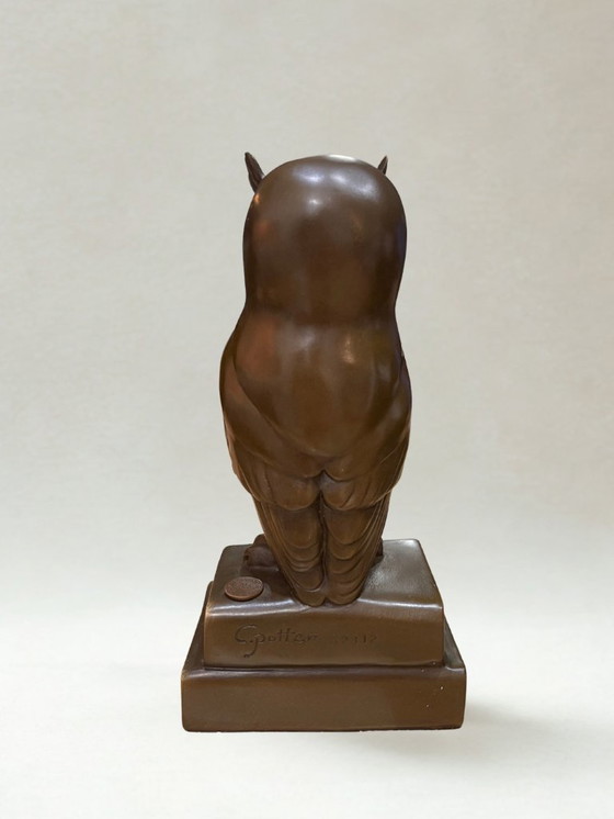 Image 1 of Art Deco Bronze Owl – Signed C. Potter – Guaranteed Paris Bronze – Book Base