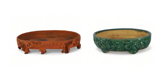 Poterie émaillée chinoise et jardinière en grès de Yixing