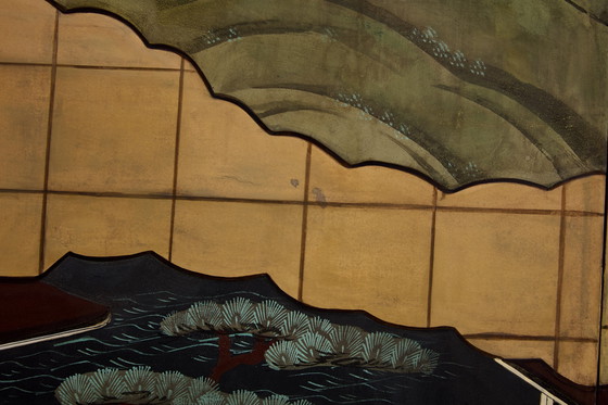 Image 1 of Sérigraphie japonaise Byobu à six panneaux sur papier Période Edo 19e siècle