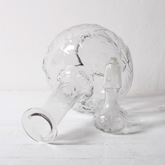 Vintage glazen karaf / Wijnkaraf met rozenpatroon / Empoli / Italië / jaren 1950 – Tafelaccessoires, Glass (photo 5 of 14)