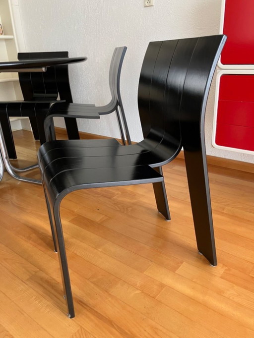 Sedie a 5 strisce di design vintage e tavolo coordinato, Gijs Bakker per Castelijn, anni '70