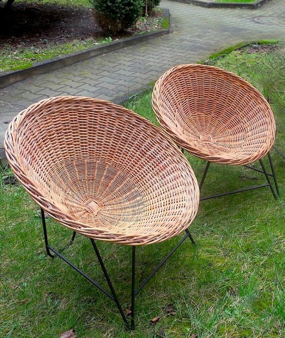 Image 1 of Pareja de sillas Pod de bambú y hierro de mediados de siglo, años 60