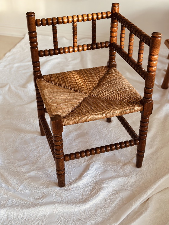 Image 1 of Bobbin hoekstoel rieten zitting eikenhout