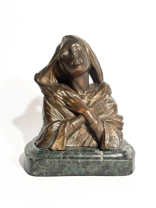 1950s Bronze Madonna Sculpture with Marble Base – beeldhouwkunst